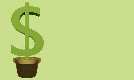 Banner money tree in a pot on a green background. 3d renderingの写真素材