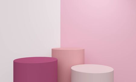 Geometric abstract background with a cylindrical pink podium. Backdrop design for product promotion....