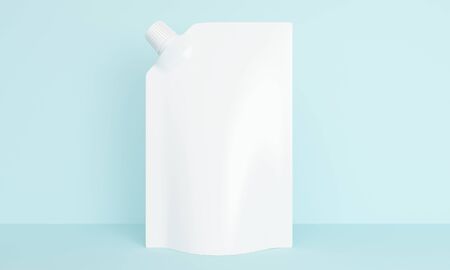 Mockup packaging with cap for ketchup or mayonnaise on a blue background. Front view. 3d renderingの写真素材