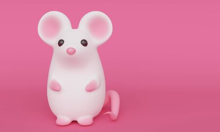 White rat on a pink background. Cute cartoon character. 3d renderingの写真素材
