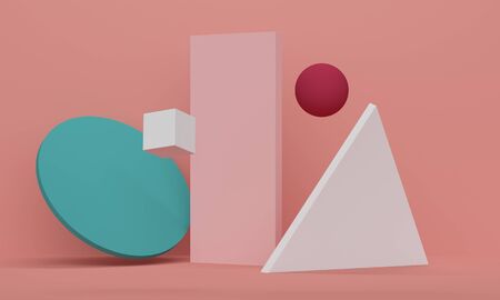 Geometric pink abstract background with triangle, ball and square. Minimalist backdrop design for...