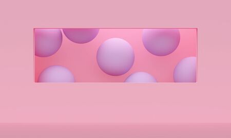 Pink abstract background with lilac balloons in the window. Backdrop design for product promotion....