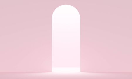Pink abstract background with arch and bright lights. Backdrop design for product promotion. 3d renderingの写真素材