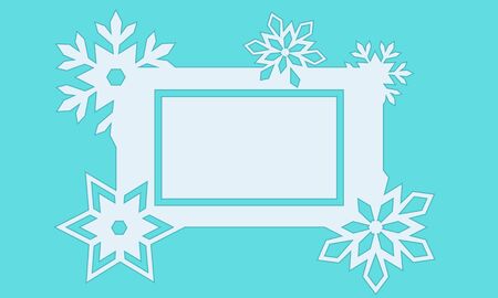 Winter blue poster with white frame and snowflakes. Flat design. Vector illustrationのイラスト素材