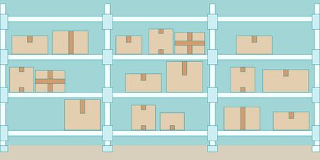 Warehouse interior. Shelves with boxes. Flat design. Vector illustrationのイラスト素材