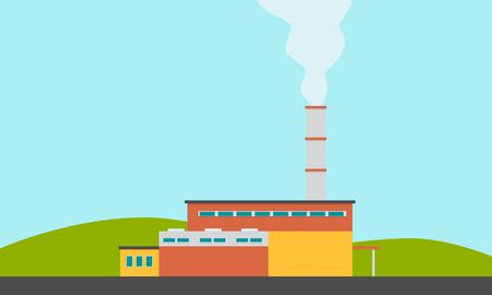 Garbage recycling plant on a background of green grass and sky. Flat design. Vector illustrationのイラスト素材