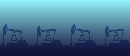 Silhouette Oil pump on a background of blue sky. Industrial landscape. Vector illustrationのイラスト素材