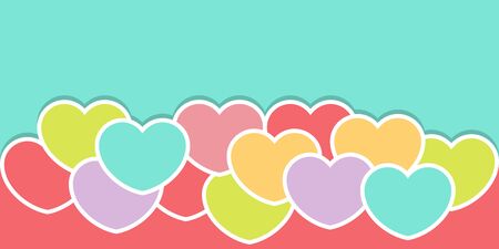 Greeting card bright colored hearts on a blue background. Flat design. Vector illustrationのイラスト素材