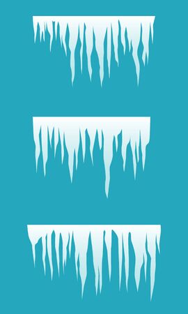Set of white icicles elements against blue background. Vector illustrationのイラスト素材