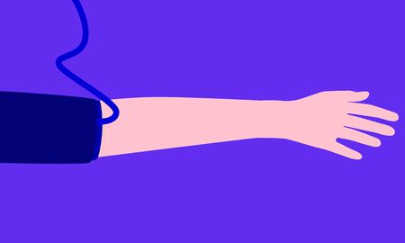 Pressure measurement. Hand and medical equipment. Flat design. Vector illustration