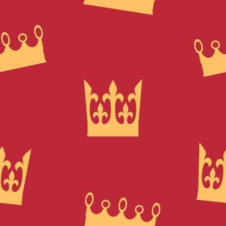Gold crown seamless pattern on red background. Flat design. Vector illustrationのイラスト素材