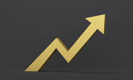 Black studio background with overhead lighting and a gold arrow. Business growth concept. 3d renderingの写真素材