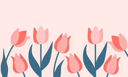 Tulips on a pink background. Card International Women's Day. Flat design. Vector illustrationのイラスト素材