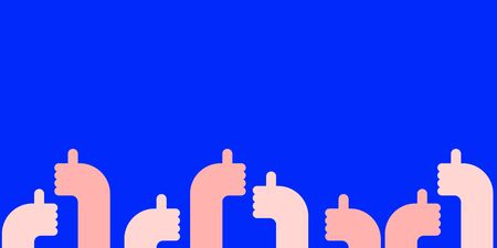 People hold thumbs up on blue background. Flat design. Vector illustration