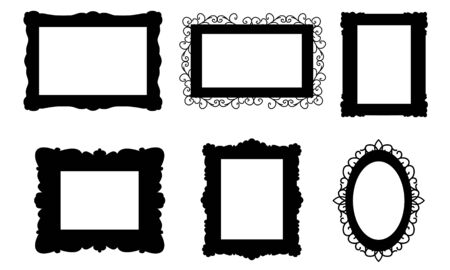 Set of black silhouettes picture frame isolated on white background. Flat design. Vector illustrationのイラスト素材