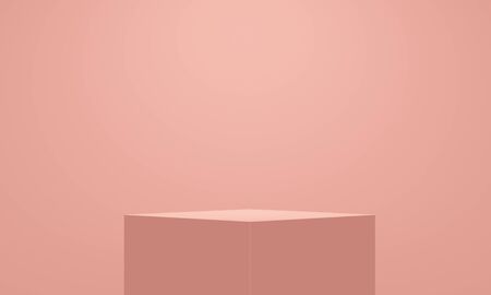 Geometric coral abstract background with square platform and frame. Minimalist backdrop design for product promotion. 3d renderingの写真素材