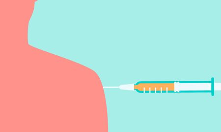 Human shoulder and vaccine syringe. Flat design. Vector illustrationのイラスト素材