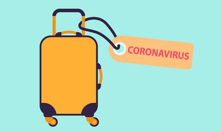 Suitcase for travel with label coronavirus. Flat design. Vector illustrationのイラスト素材