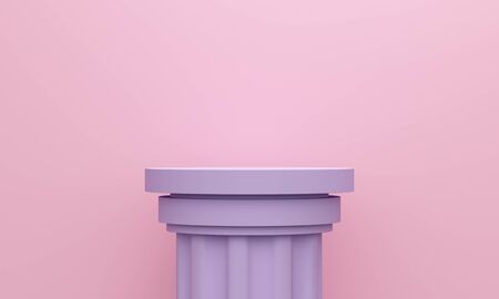 Antique lilac column on a pink background. Backdrop design for product promotion. 3d renderingの写真素材