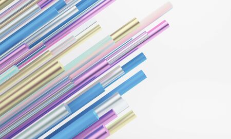 Abstract white background with glass, metal and plastic cylinders. Backdrop design for product promotion. 3d renderingの写真素材