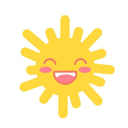 Cute sun smiling on a white background. Flat design. Vector illustrationのイラスト素材