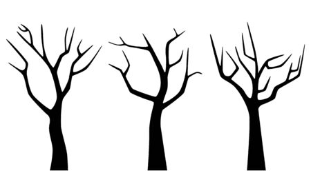 Set black silhouette of naked winter trees isolated on white background. Flat design. Vector illustrationのイラスト素材