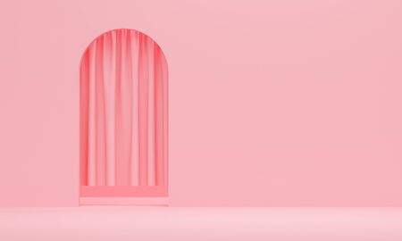 Pink abstract background with entrance arch and curtain. Backdrop design for product promotion. 3d renderingの写真素材