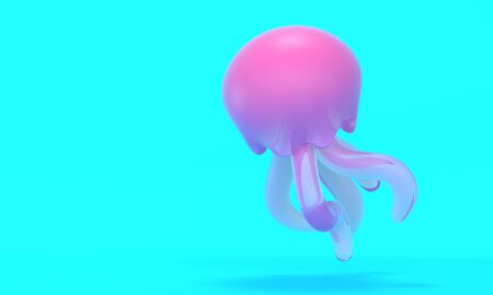 Pink shiny jellyfish toy on a blue background. Cartoon character. 3d renderingの写真素材