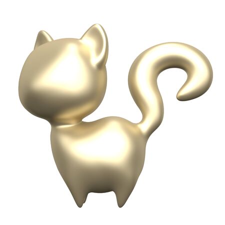 Golden cat figurine on a white background. 3d renderingの写真素材
