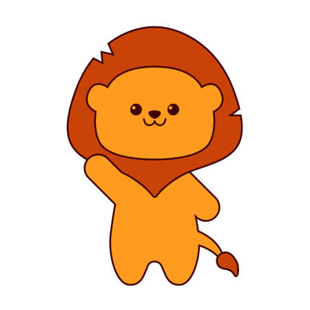 Cute little lion isolated on white background. Flat design for card or t-shirt. Vector illustrationのイラスト素材