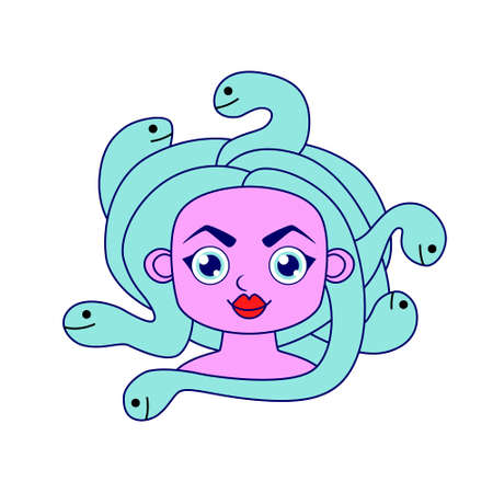 Mythical woman medusa gorgon isolated on white background. Flat design for card or t-shirt. Vector...