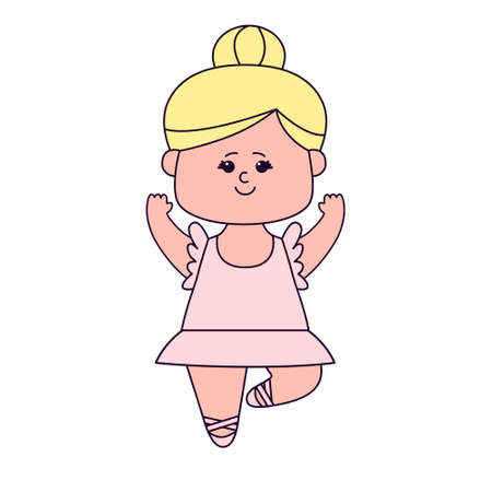Cute little girl ballerina isolated on white background. Flat design for poster or t-shirt. Vector illustrationのイラスト素材