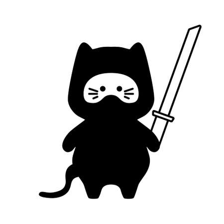 Ninja cat with sword isolated on whiteのイラスト素材