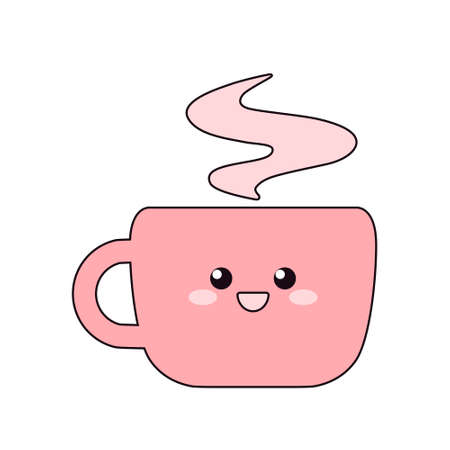 Pink cup with hot drink isolated on white background. Flat design for poster or t-shirt. Vector illustrationのイラスト素材