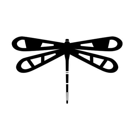 Black silhouette of a dragonfly isolated on white background. Flat design for poster or t-shirt. Vector illustrationのイラスト素材