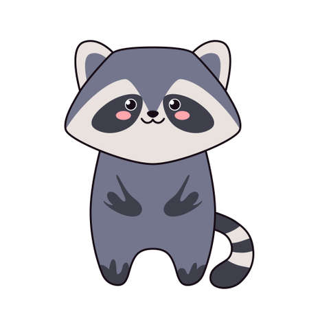 Cute little raccoon isolated on white background. Flat design for poster or t-shirt. Vector illustrationのイラスト素材