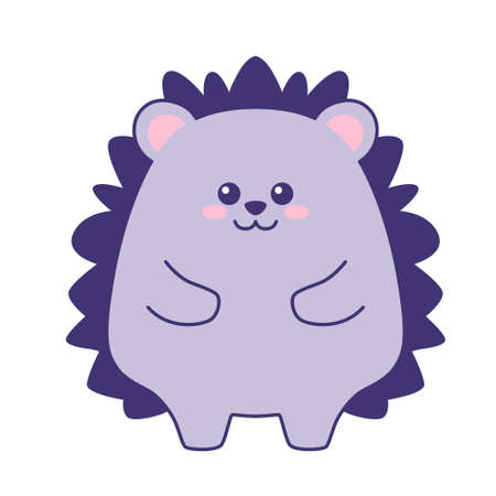 Cute little lilac hedgehog isolated on white background. Flat design for poster or t-shirt. Vector illustrationのイラスト素材
