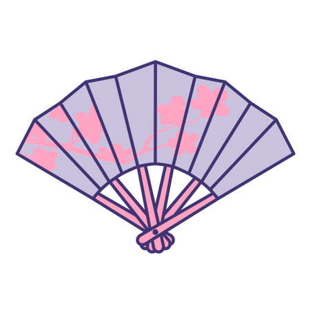 Fan with pink flowers isolated on white background. Flat design for poster or t-shirt. Vector illustrationのイラスト素材