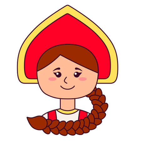 Cute Russian girl isolated on white background. Flat design for poster or t-shirt. Vector illustrationのイラスト素材