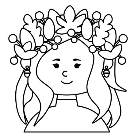 Black line art girl autumn isolated on white background. Flat design for poster or t-shirt. Vector illustrationのイラスト素材