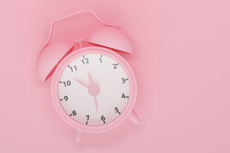 Alarm clock on pink background with place for text. 3d rendering
