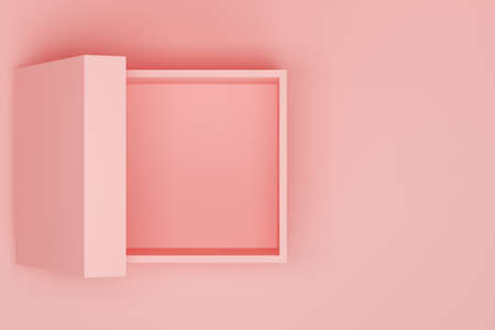 Open empty box. Top view. Pink abstract background. 3d rendering