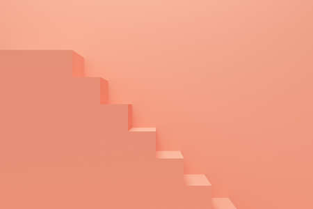 Coral room with stairs and wall. Side view. 3d renderingの写真素材