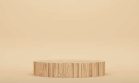 Wooden podium for cosmetics on beige background. 3d renderingの写真素材