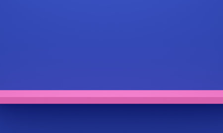 Empty pink shelf on blue wall. 3d renderingの写真素材