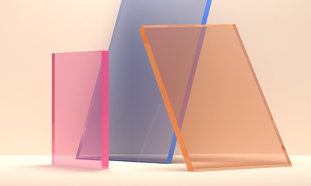 Abstract light studio background and colored glass. 3d rendering