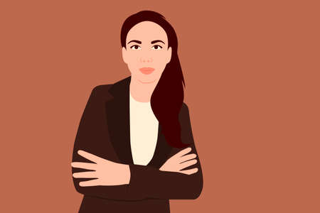 Portrait of a young business woman in a jacket on a brown background. Vector illustration
