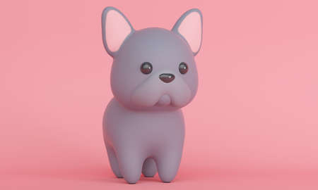 Cute little dog French Bulldog on pink background. 3d renderingの写真素材