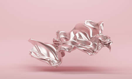Metallic cloth falling on pink background. 3d rendering