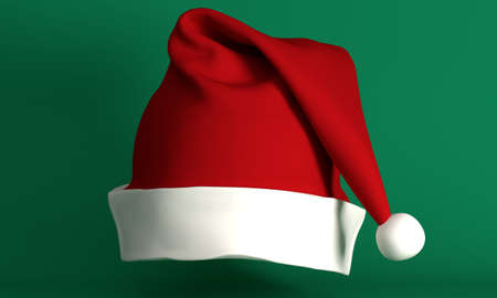 Red Santa Claus hat on green background. 3d renderingの写真素材